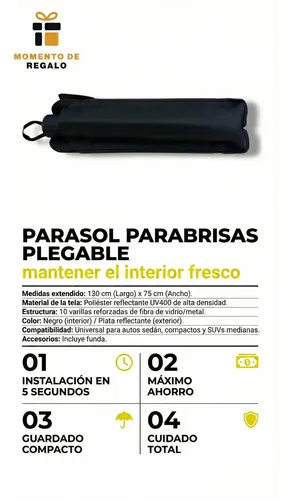 Parasol Parabrisas Plegable Estilo Paraguas 130×75 Cm Uv