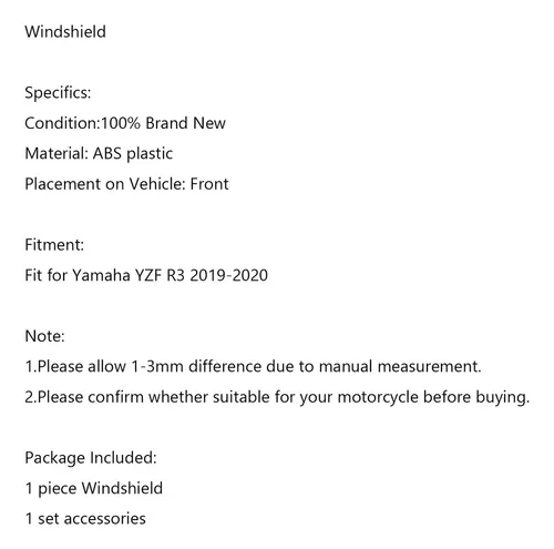 Parabrisas De Moto Abs Para Yamaha Yzf R3 2019-2020