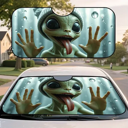 Visera Plegable Para Parabrisas De Coche Con Diseño Humorístico De Lengua Alienígena, 1 Unidad