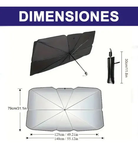 Parasol Protector Metalizado Tipo Paraguas Para Parabrisas