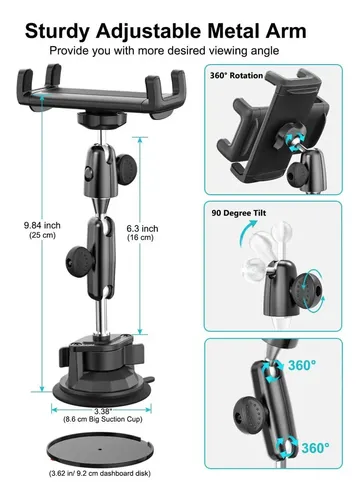 Soporte Tablet Coche Dosvsi Ventosa Fuerte 360° 4-13″ Compatible iPad