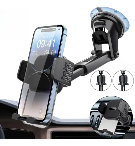 Soporte Celular Auto Con Ventosa Y Brazo Ajustable Gris Ventosa1 Salidas De Aire2