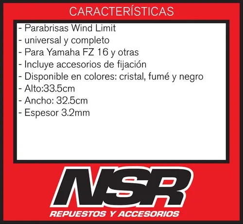 Parabrisa Yamaha Fz 16 Burbuja Universal Curtain Nsr Motos