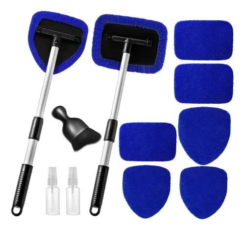 Kit Limpiavidrios Auto Con 6 Paños Microfibra Azul