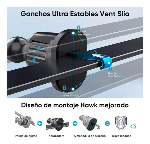 Soporte Celular Auto Con Ventosa Y Brazo Ajustable Gris Ventosa1 Salidas De Aire2
