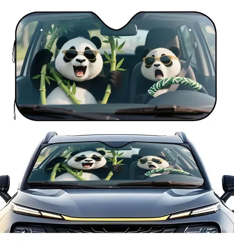 1 Pieza Panda Driving Con Gafas, Visera Para Parabrisas De Coche, Blocki