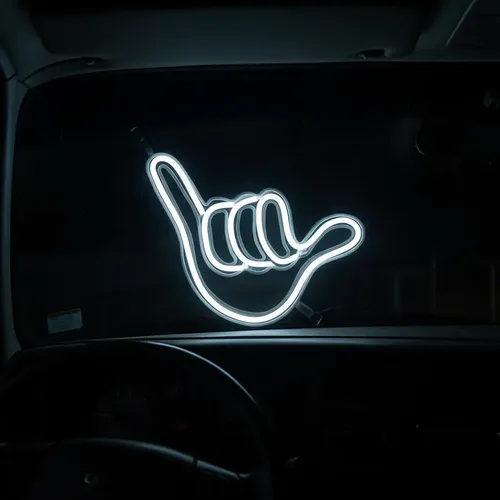 Cartel Led Neón Mano Blanco 12v Para Camión P/parabrisas