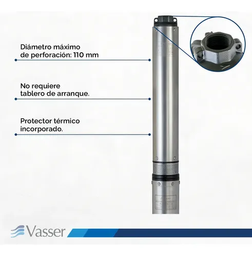 Bomba Sumergible Pozo 4 Pulgadas Vasser Motorarg BS4 1,5 hp