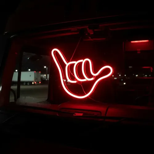 Cartel Led Neón Mano Rojo 24v Para Camión Para Parabrisas