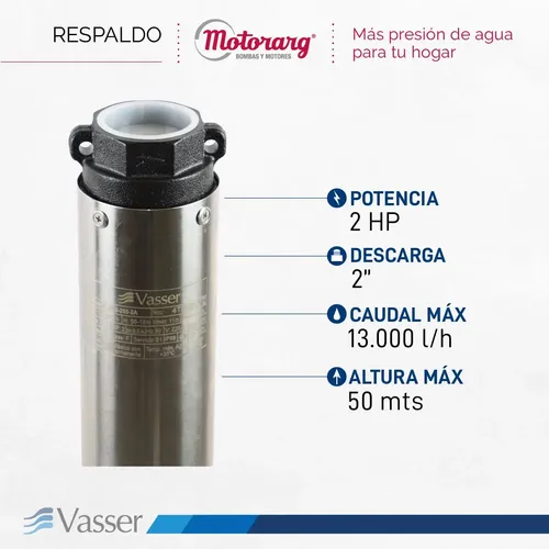 Bomba Sumergible Pozo Vasser Motorarg Bs4 2 Hp