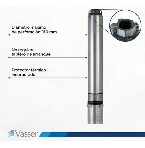 Bomba Sumergible De Pozo Vasser Motorarg Bs4 100 1 Hp