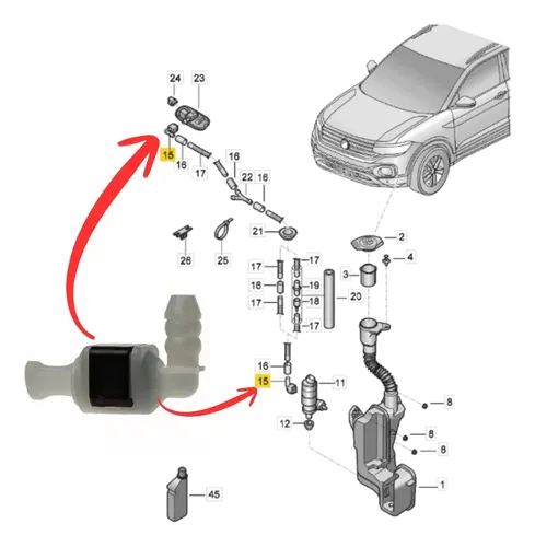 Conector Codo Tuberia Parabrisa Vw Trend Fox Bora Polo Nivus