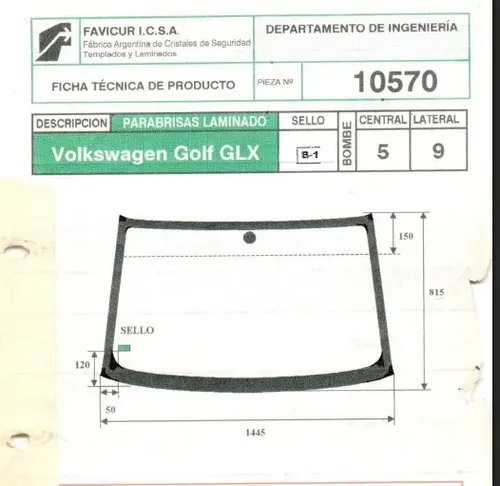 Parabrisas Volkswagen Golf Glx 91-99 Porta Espejo A 40mm