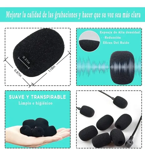 Aa 10 Fundas Espuma For Micrófono Diadema Headset Negro