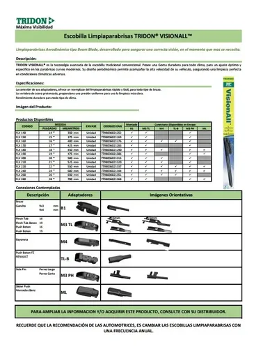Escobilla Limpiaparabrisas Flex 28 Pulgadas 700mm Tridon