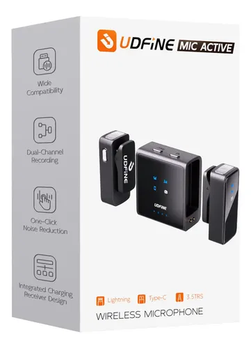 Micrófono Corbatero Inalámbrico Udfine Mic Active Doble con Cancelación de Ruido y Estuche Cargador para Grabación y Streaming