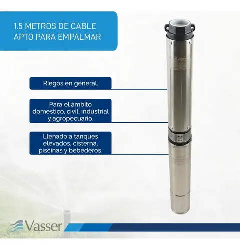 Bomba Sumergible Pozo 4 Pulgadas Vasser Motorarg BS4 1,5 hp