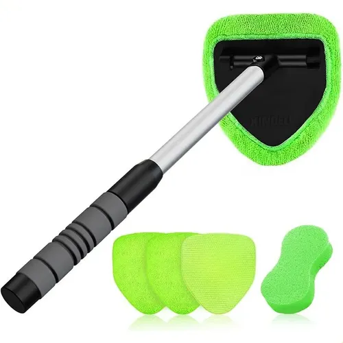 Cepillo De Limpieza De Parabrisas De Coche, Cepillo Antivaho 1 Triangular Telescopic Rod (with Sheath) + 1 Gray Cloth Cover