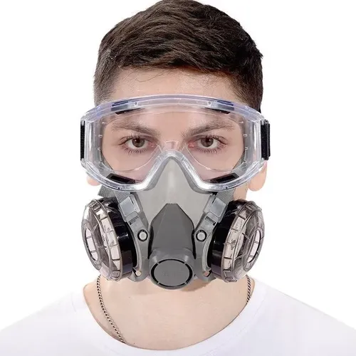 Máscara Respirador Con Antiparras Y Filtros Reemplazables Gris